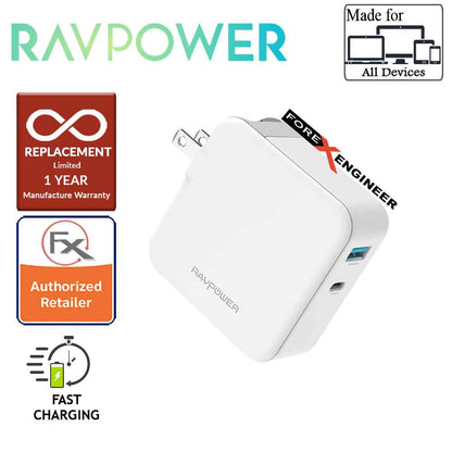 RavPower Power Delivery Desktop Charger 3 Port PD65W - 2 USB Port + 1 Type C - White - Forexengineer-malaysia