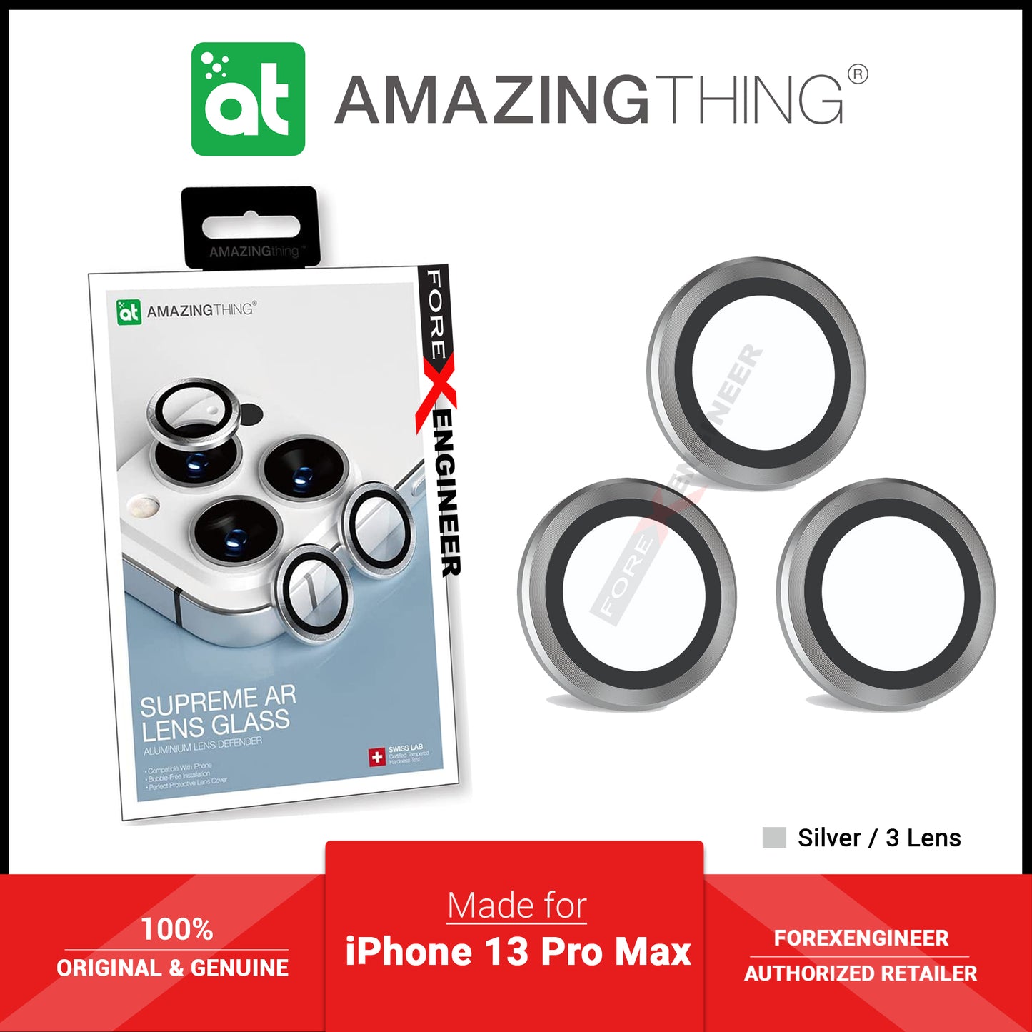 AMAZINGthing SUPREME AR 3D LensGlass Protector for iPhone 13 Pro Max 6.7" 5G ( Three Lens ) - Silver (Barcode: 4892878069564 )