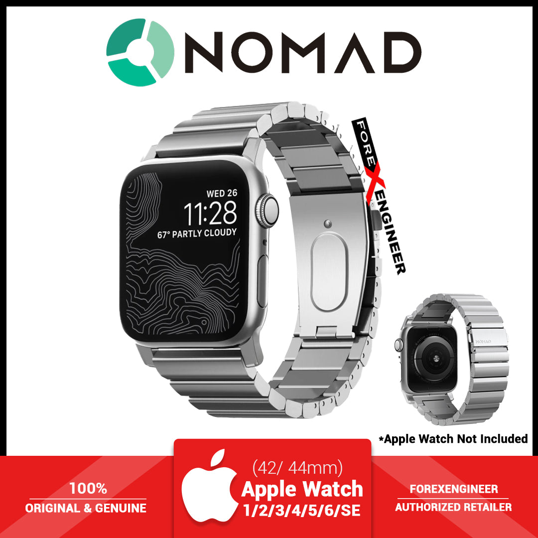 Nomad Steel Strap for Apple Watch Series SE - 6 - 5 - 4 - 3 - 2 - 1 (42- 44mm) - Stainless Steel - Silver ( Barcode: 856504015404 )