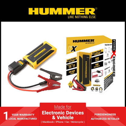 Hummer HX 10000mAh Powerbank Jump Starter with Wireless Charger & Work Light (USB-A to USB-C)