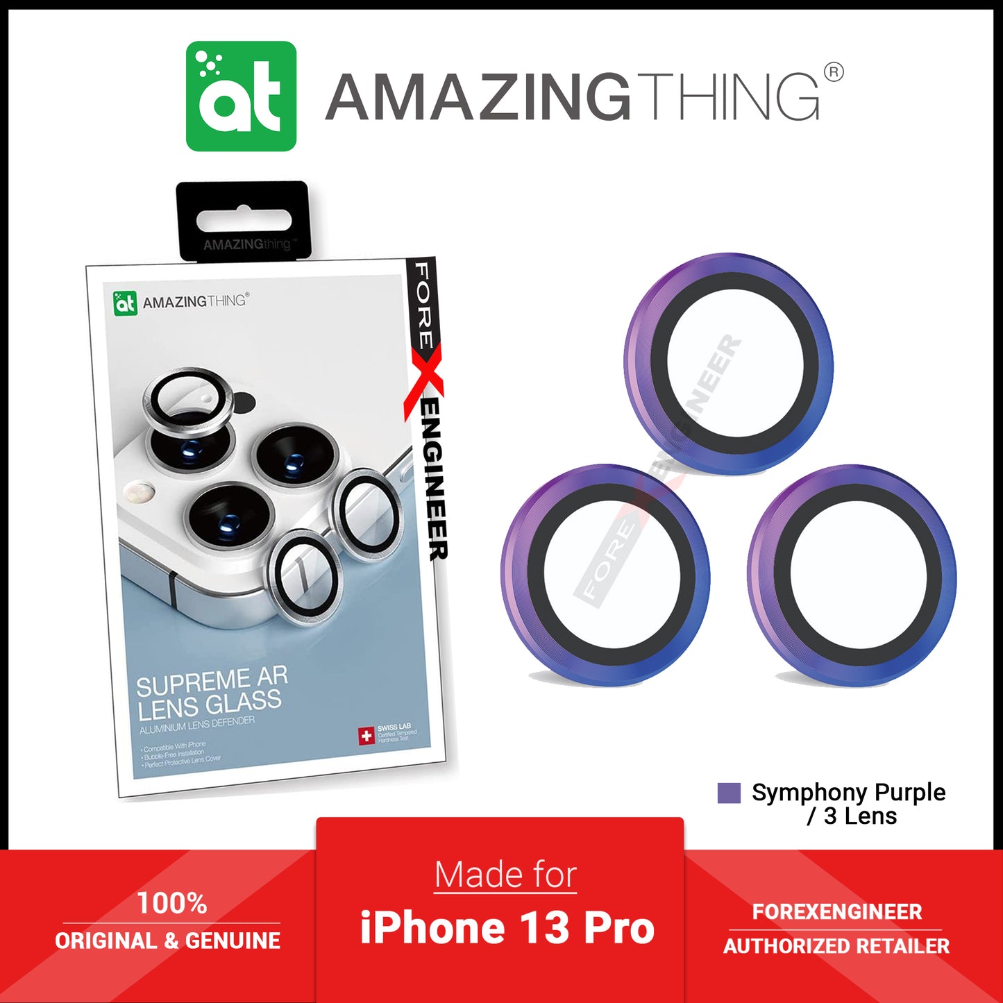 AMAZINGthing SUPREME AR 3D LensGlass Protector for iPhone 13 Pro 6.1" 5G ( Three Lens ) - Symphony Purple (Barcode: 4892878069595 )