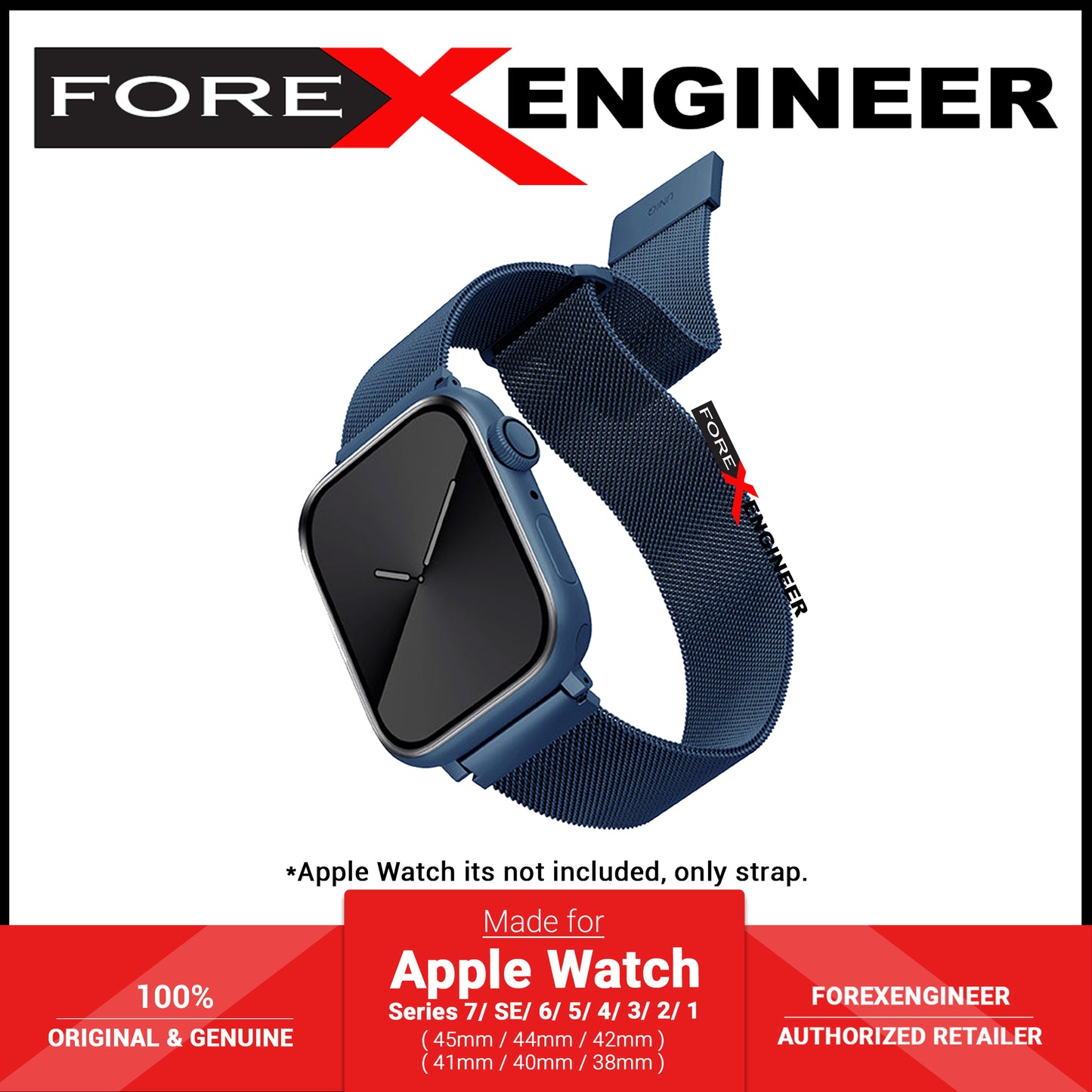 UNIQ Dante for Apple Watch Series 7 - SE - 6 - 5 - 4 - 3 - 2 - 1 ( 41mm - 40mm - 38mm ) - Cobalt Blue