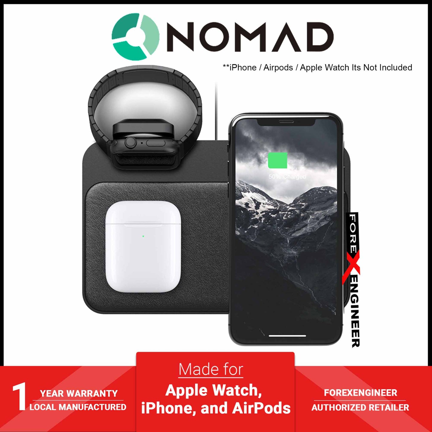 Nomad Base Station Horween Leather Charging Pad Apple Watch Edition Version 2 - Black (Barcode: 856500018256 )