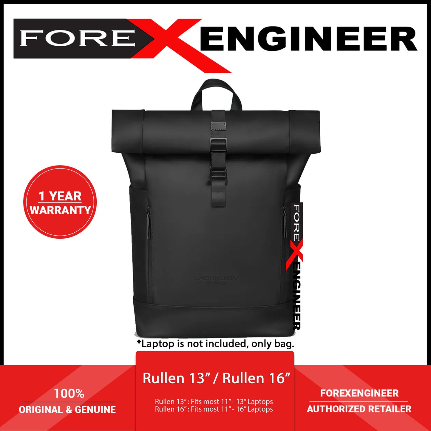 Gaston Luga Rullen 13" Backpack ( Fits most 11" - 13" Laptops ) Black (Barcode: 7350140420453 )