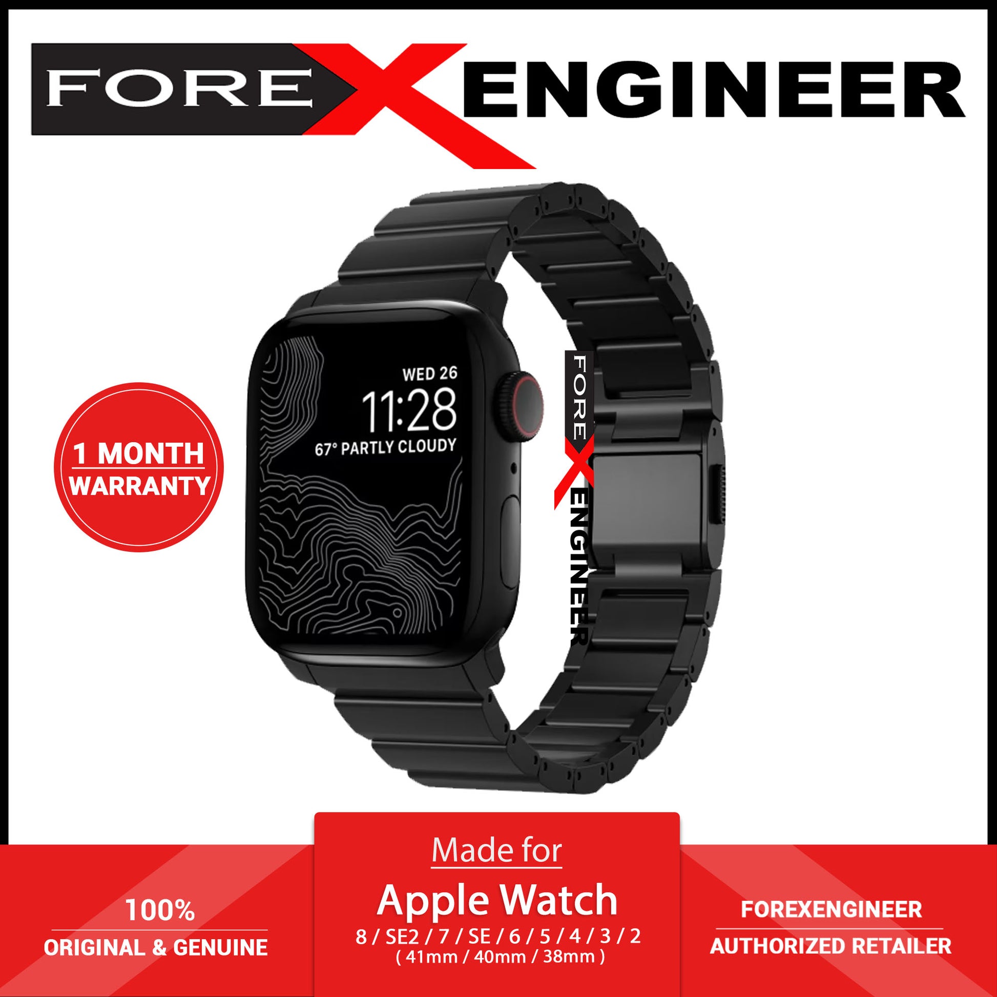 Nomad Titanium Band for Apple Watch 41mm / 40mm / 38mm ( Series 8 / SE2 / 7  / SE / 6 / 5 / 4 / 3 / 2 ) - Black (Barcode: 856500011769 ) – Forexengineer