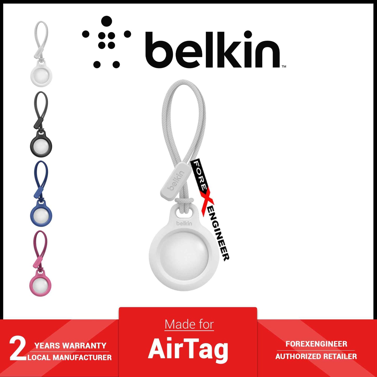 Belkin Secure Holder with Strap for AirTag - White (Barcode: 745883786282 ) - Forexengineer -Malaysia- 745883786282
