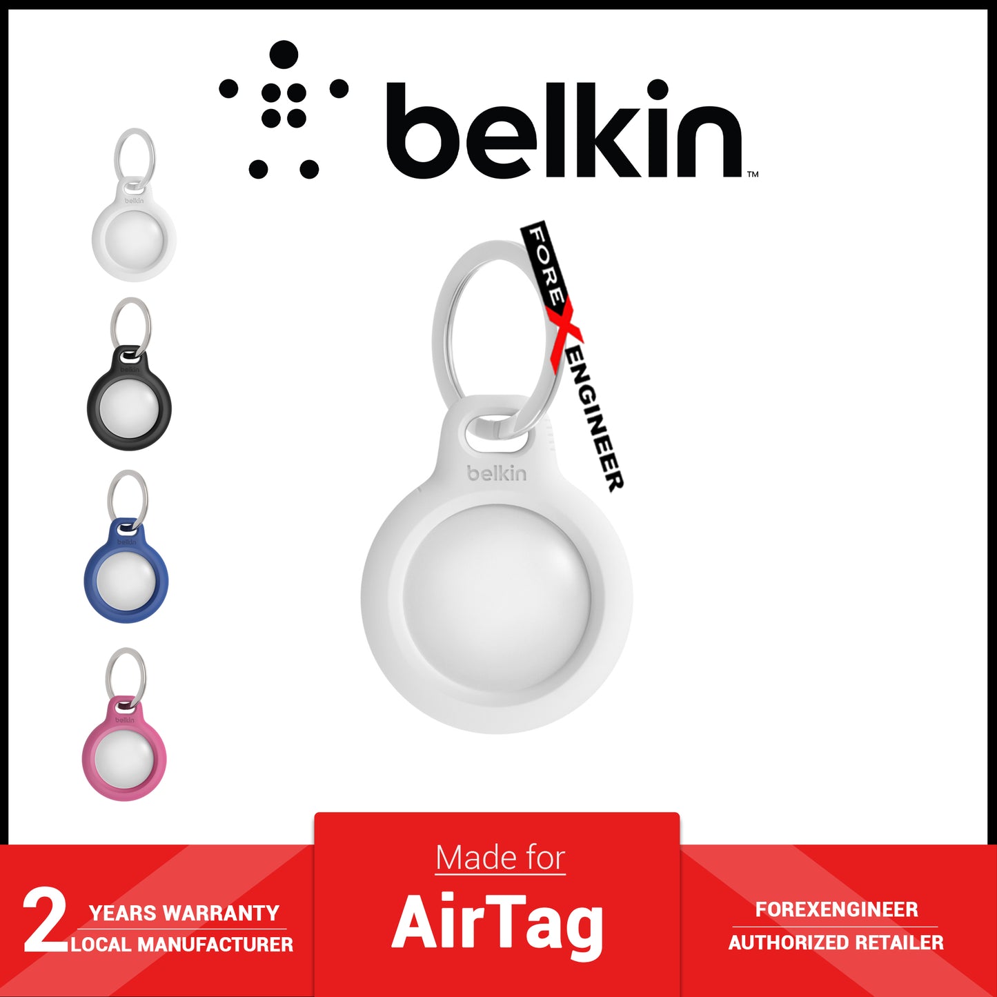 Belkin Secure Holder with Key Ring for AirTag Case - White (Barcode: 745883786206 )