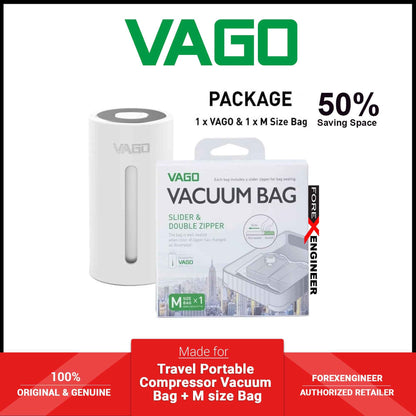 Vago Travel Portable Compressor Vacuum Bag + FREE 1pcs Vago Vacuum Bag M size - White (Barcode: 4713213549018 )