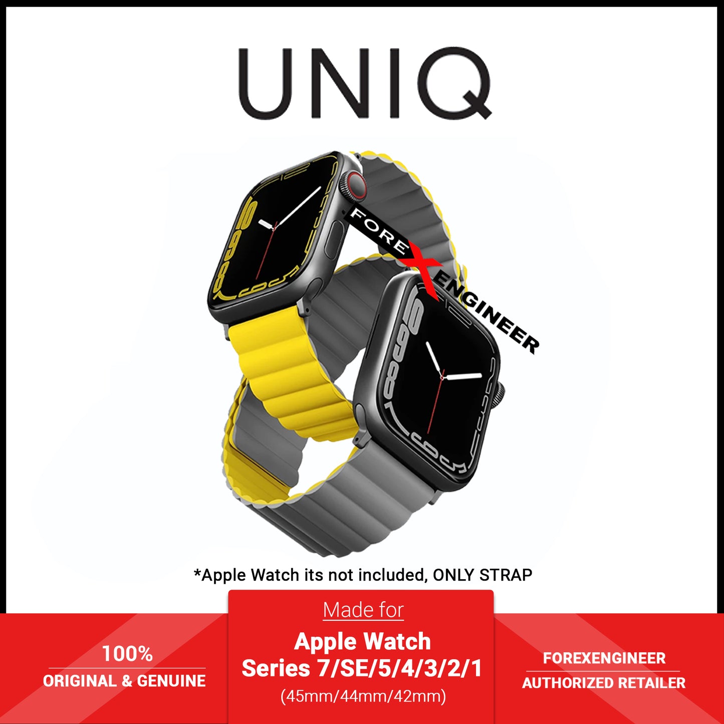 UNIQ Revix Magnetic Silicone Strap for Apple Watch Series 7 - SE - 6 - 5 - 4 - 3 - 2 - 1 ( 45mm - 44mm - 42mm ) - Lemon ( Yellow - Grey ) (Barcode: 8886463679135 )