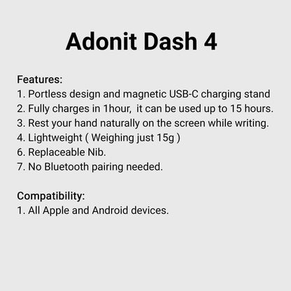 Adonit Dash 4 Stylus Pen - Matte Silver (Barcode: 847663023850 )