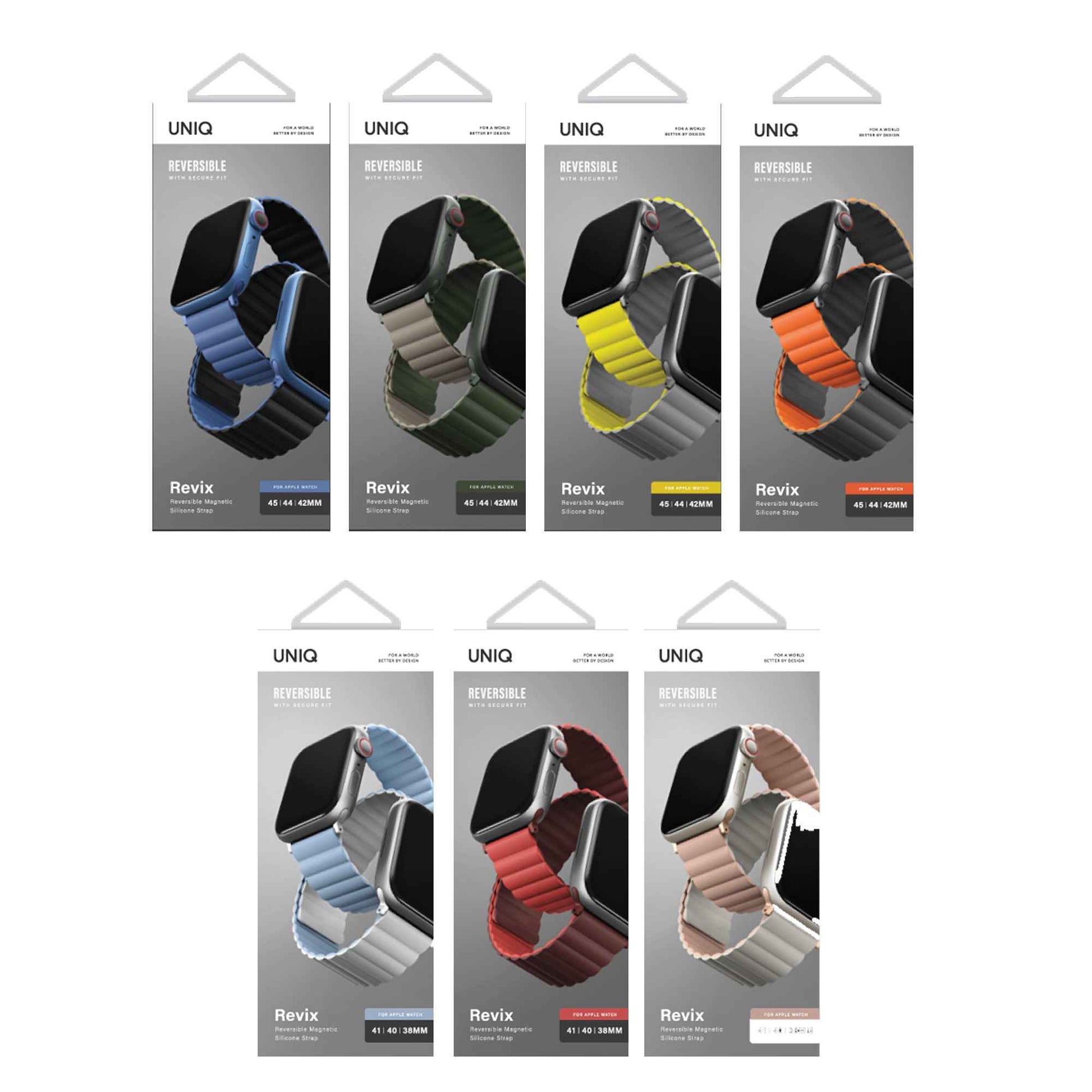 UNIQ Revix Magnetic Silicone Strap for Apple Watch Series 7 - SE - 6 - 5 - 4 - 3 - 2 - 1 ( 45mm - 44mm - 42mm ) - Lemon ( Yellow - Grey ) (Barcode: 8886463679135 )