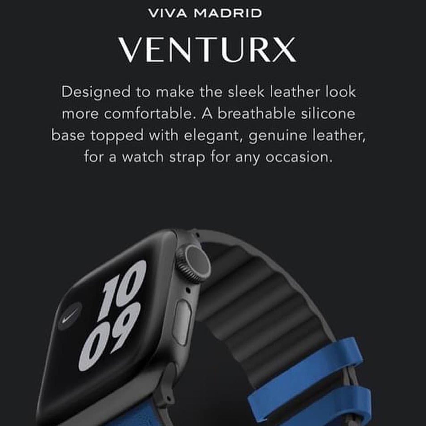 [RACKV2_CLEARANCE] VIVA MADRID Venturx Leather Strap for Apple Watch Series 7 - SE - 6 - 5 - 4 - 3 - 2 - 1 ( 45mm - 42mm - 44mm ) - Black (Barcode: 8886461237528 )