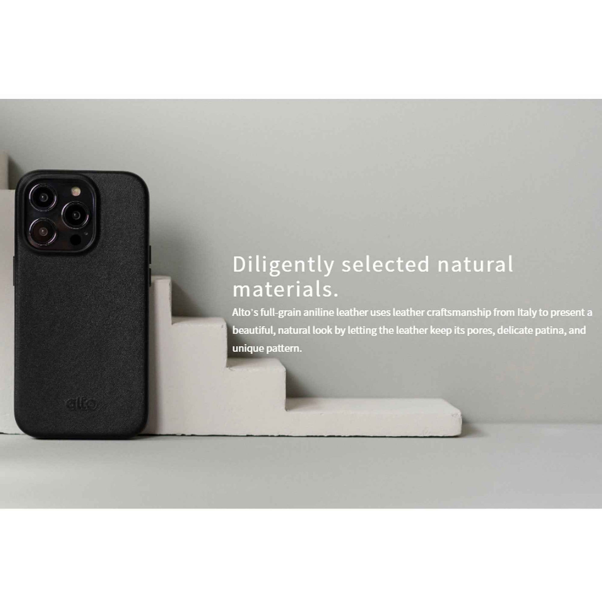Alto Original for iPhone 14 Pro Max - Italian Full Grain Aniline Leather - Raven Black (Barcode: 728028515138 )