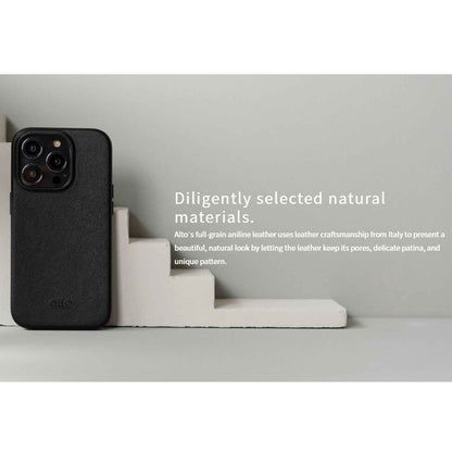 Alto Original for iPhone 14 Pro Max - Italian Full Grain Aniline Leather - Raven Black (Barcode: 728028515138 )