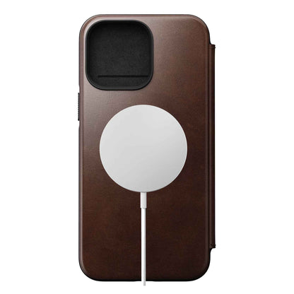 [ONLINE EXCLUSIVE] Nomad Modern Leather Folio Horween Case for iPhone 14 Pro Max - MagSafe Compatible - Rustic Brown (Barcode: 856500012339 )