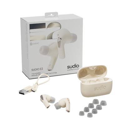 Sudio Wireless Earphone E2 - Hybrid Active Noise Cancellation Spatial Audio - Sand (Barcode: 7350071384695 ) - Forexengineer -Malaysia- 7350071384695