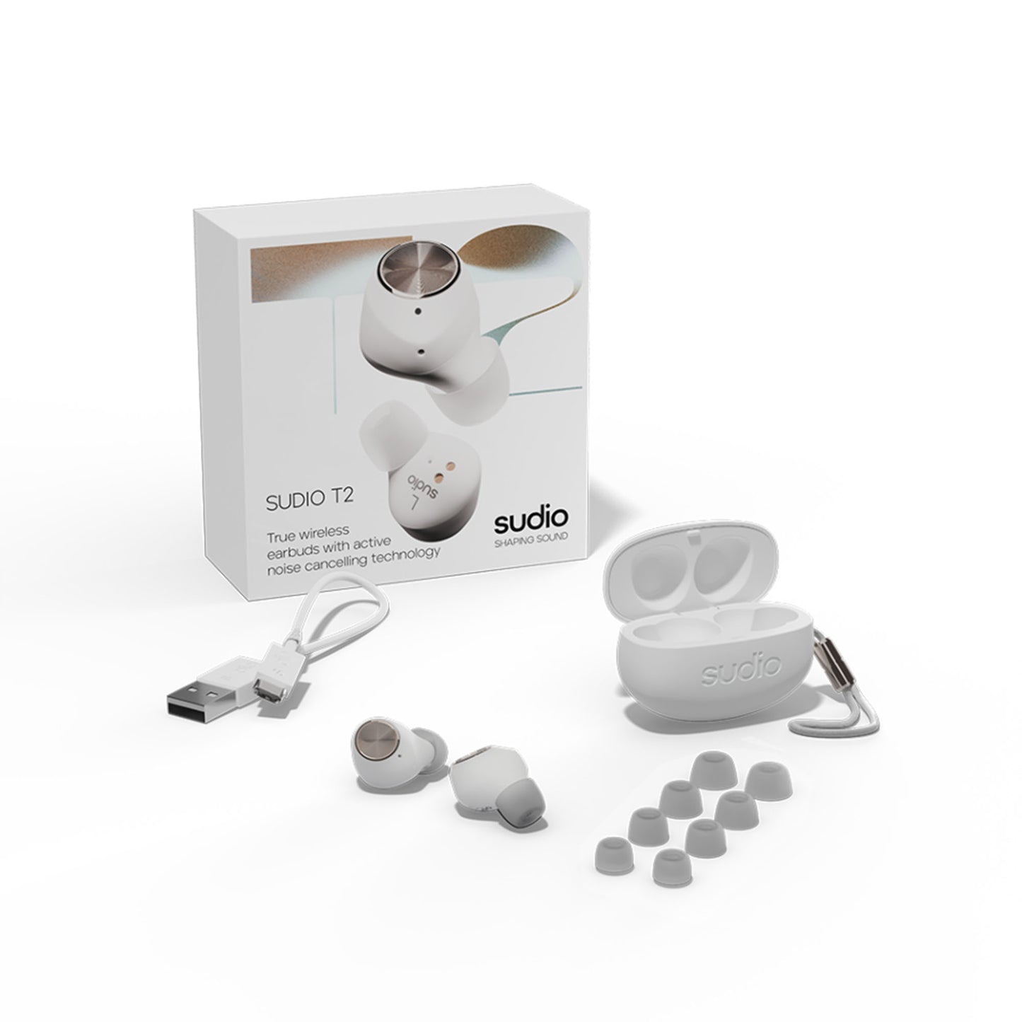 Sudio Wireless Earphone T2 Active Noise Cancellation & Clear Dynamic Sound - White (Barcode: 7350071384121 )