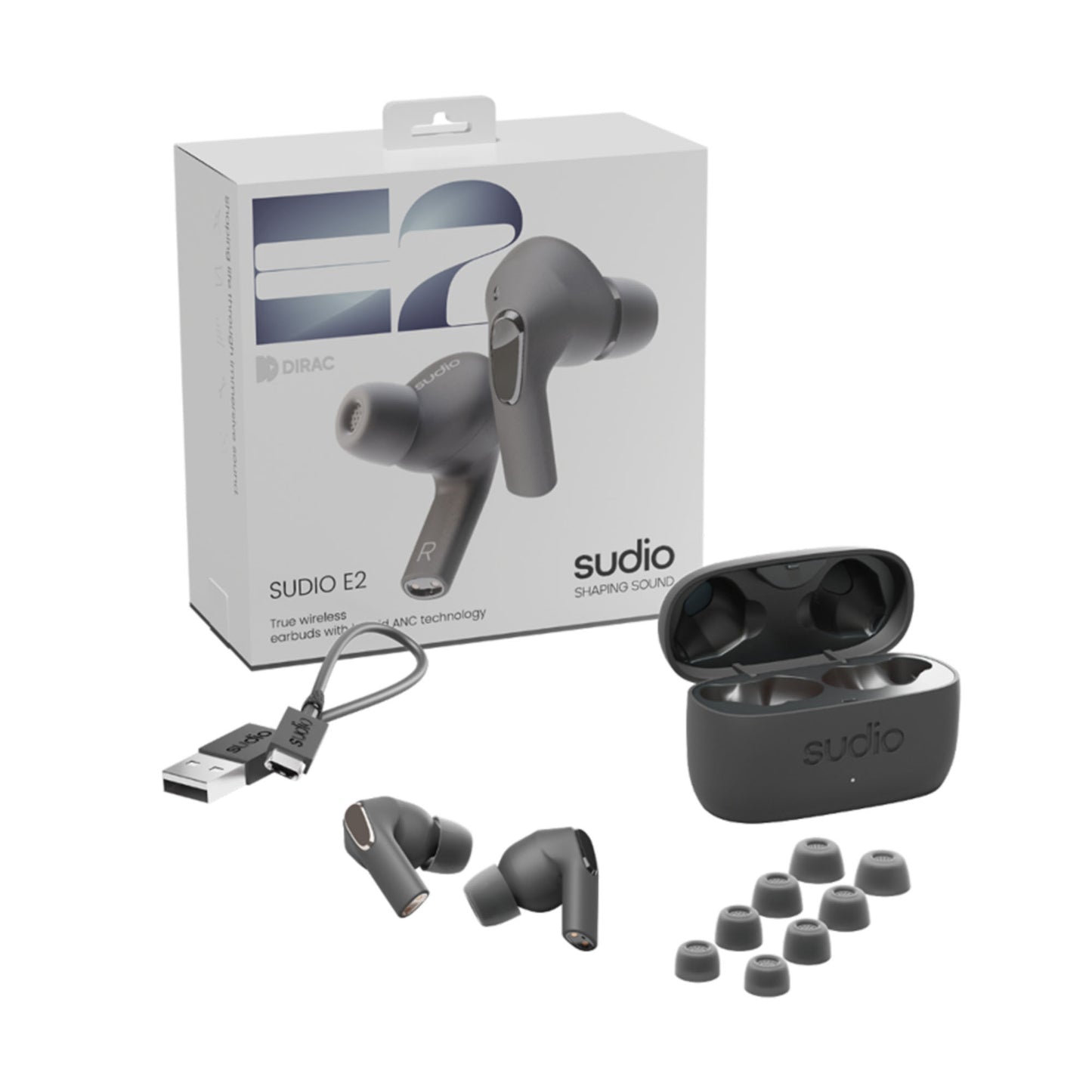 Sudio Wireless Earphone E2 - Hybrid Active Noise Cancellation Spatial Audio - Black (Barcode: 7350071389218 )