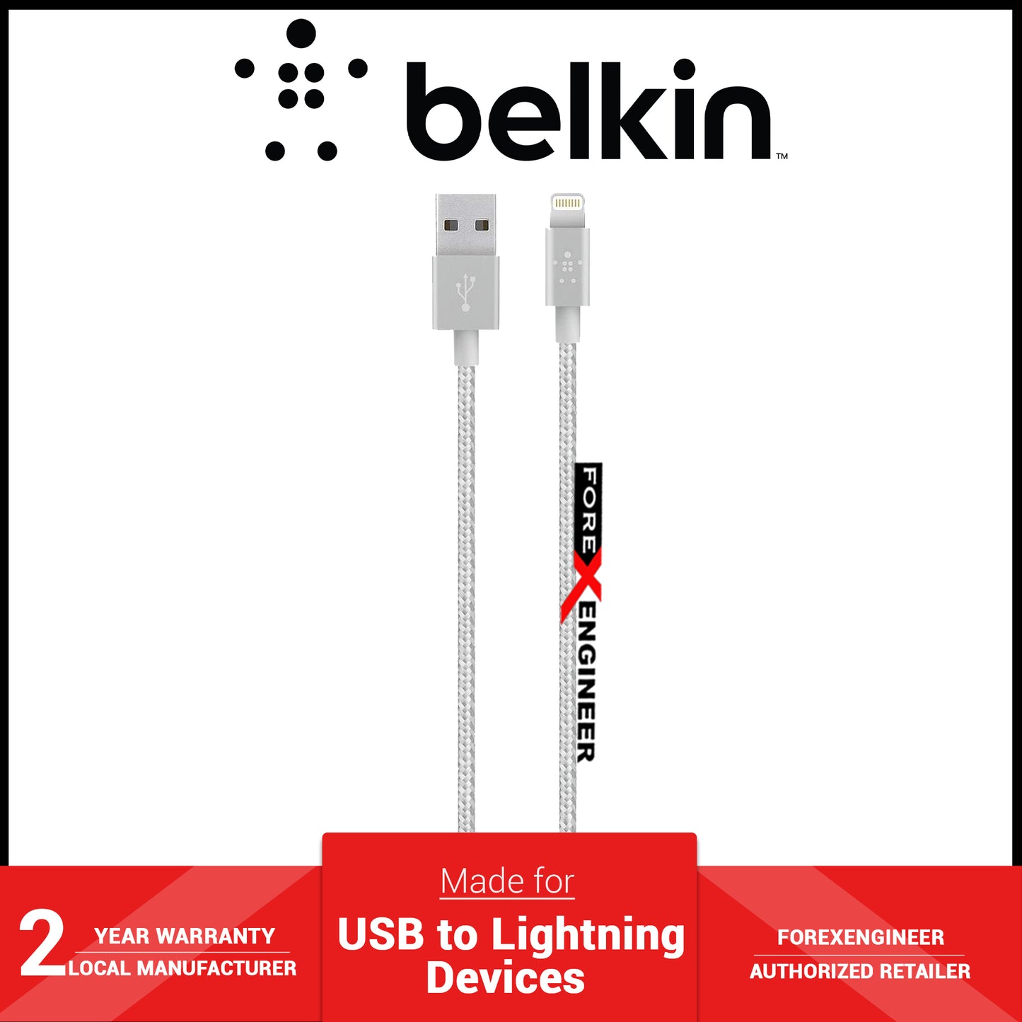 BELKIN MIXIT Metallic Sync - Charge Lightning Cable - Premium 2.4A ( 1.2m ) - Silver (Barcode: 745883656356 )