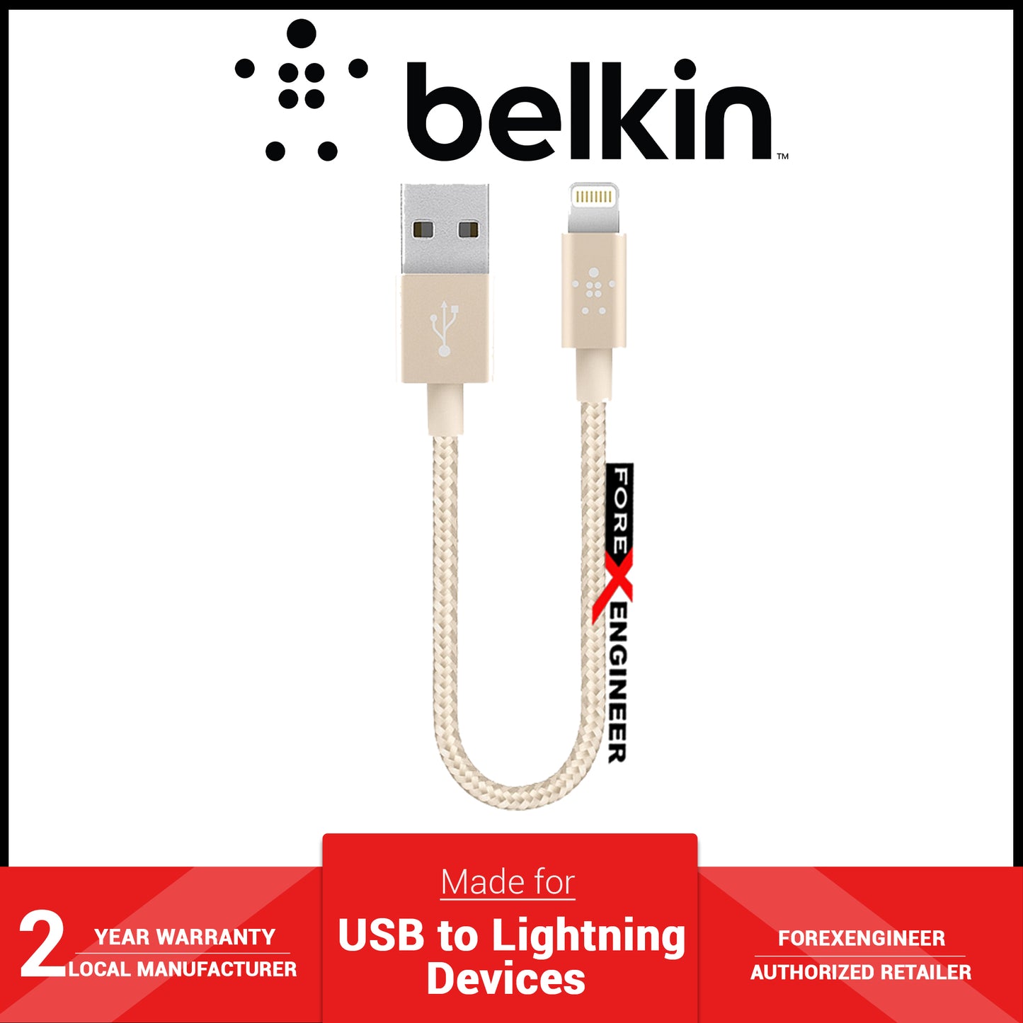 BELKIN MIXIT Metallic Sync - Charge Lightning Cable - Premium 2.4A ( 6 inch ) - Gold (Barcode: 745883661343 )