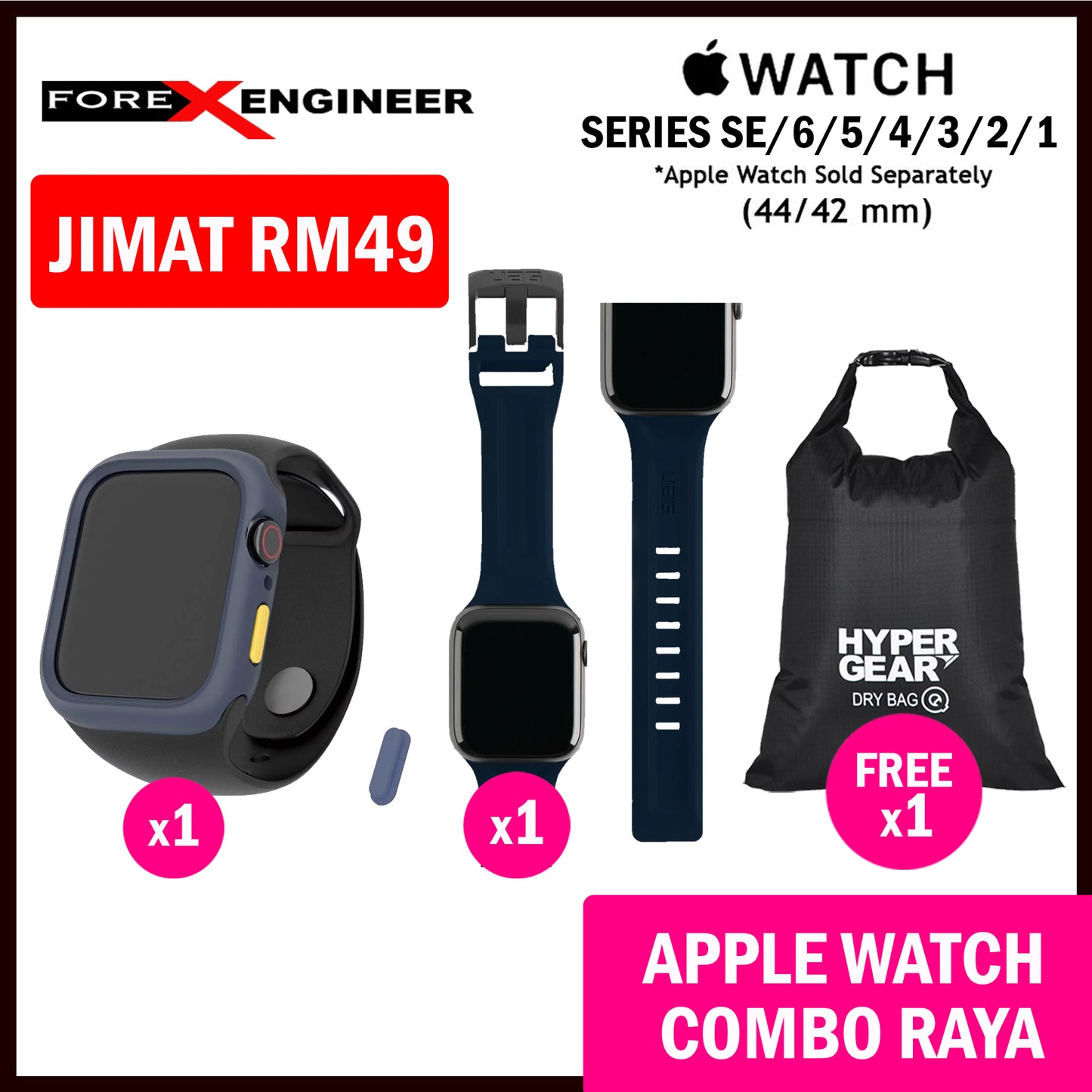 COMBO RAYA Hoda Rough Case + UAG Scout Strap for Apple Watch Series SE - 6 - 5 - 4 - 3 - 2 - 1 ( 42mm - 44mm )