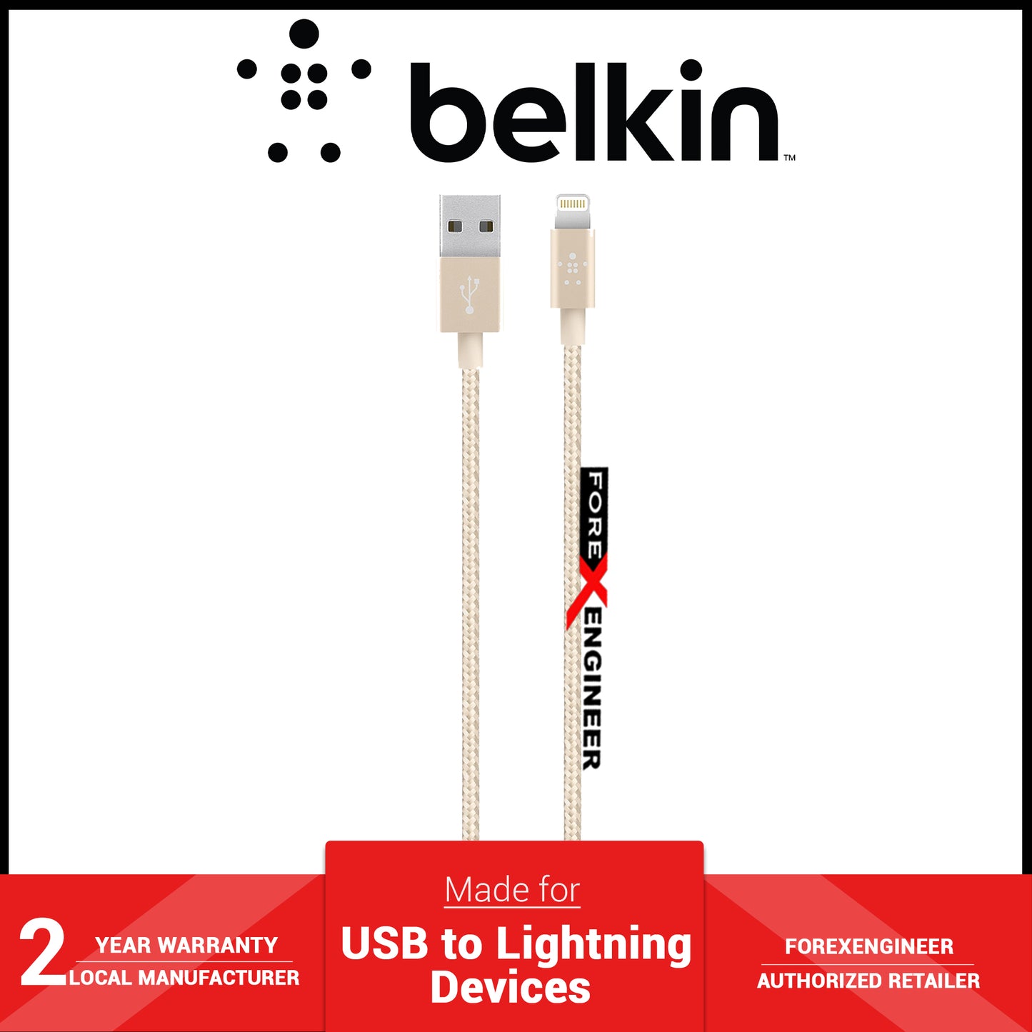 BELKIN MIXIT Metallic Sync - Charge Lightning Cable - Premium 2.4A ( 1.2m ) - Gold (Barcode: 745883656332 )