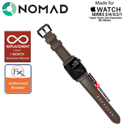 Nomad Traditional Leather Strap Apple Watch Series 7 - SE - 6 - 5 - 4 - 3 - 2 - 1 ( 41mm - 40mm - 38mm ) - Rustic Brown Leather with Black Hardware ( Barcode : 855848007359 )