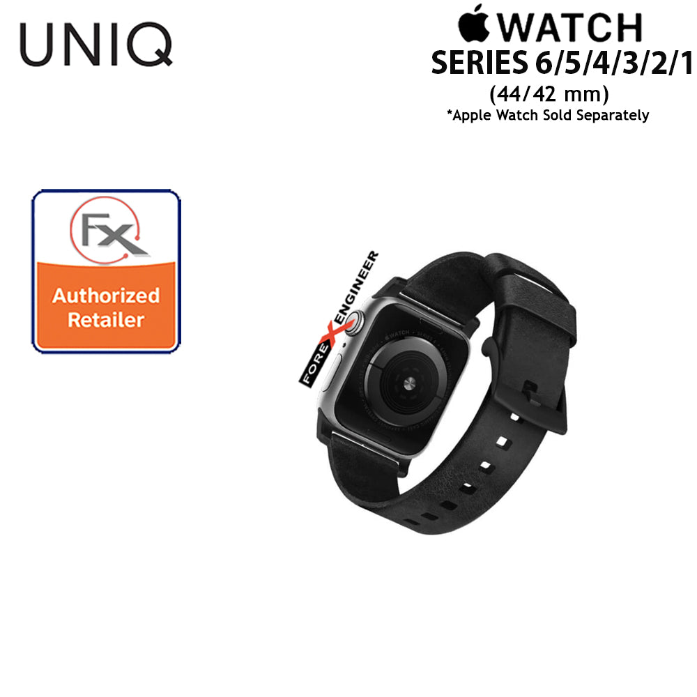 UNIQ Mondain Leather Strap for Apple Watch Series 7 - SE - 6 - 5 - 4 - 3 - 2 - 1 ( 45mm - 42mm - 44mm ) - Premium Stainless Steel Buckle Matches Leather - Black ( Barcode : 8886463667736 )