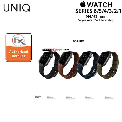 UNIQ Mondain Leather Strap for Apple Watch Series 7 - SE - 6 - 5 - 4 - 3 - 2 - 1  (  45mm - 44mm - 42mm ) - Premium Stainless Steel Buckle Matches Leather - Blue ( Barcode : 8886463667750 )