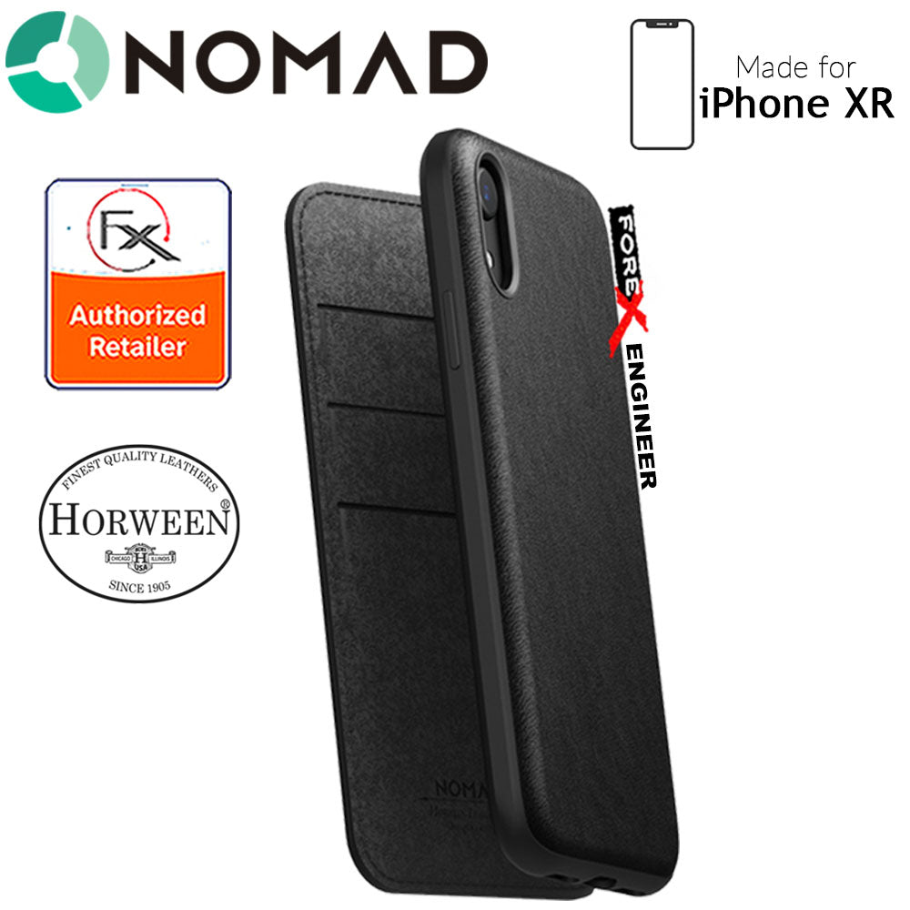 Nomad Rugged Folio Case-iPhone XR - Genuine Horween leather from the USA - Black