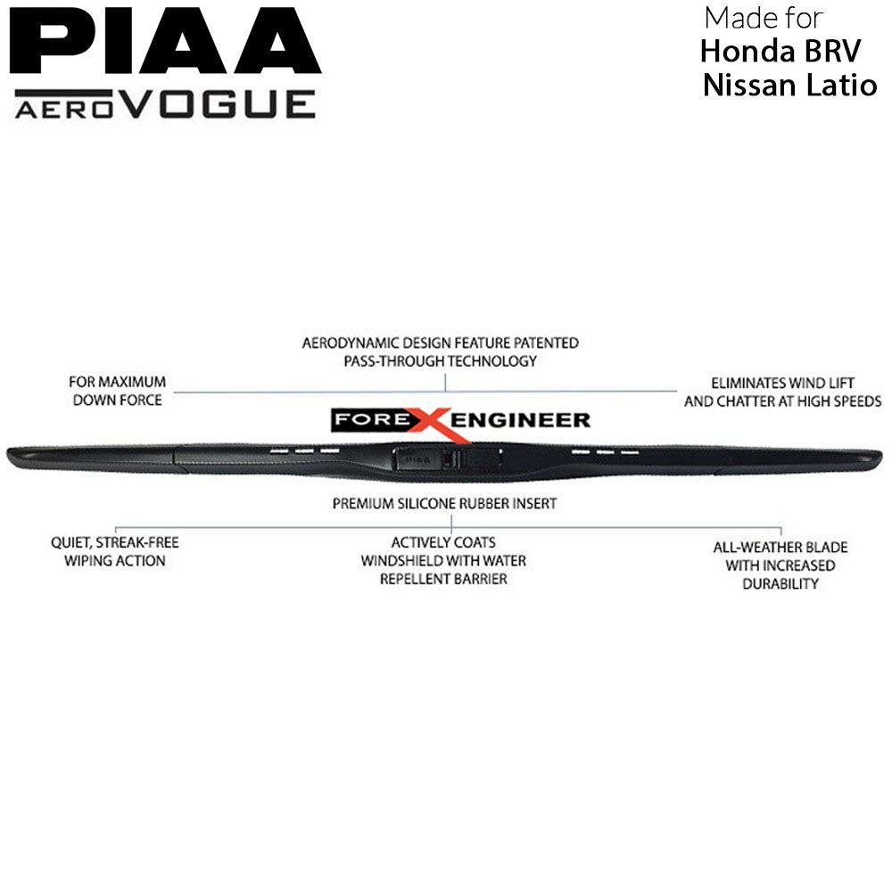 PIAA Aero Vogue Silicon Wiper ( Combo 16” & 22” ) for Honda BRV - Nissan Latio ( Barcode : 4960311017981+4960311018049 )