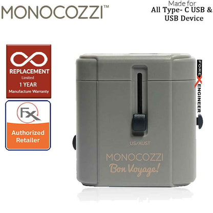 [RACKV2_CLEARANCE] Monocozzi Bon Voyage Travel Adaptor with 4.5A Dual USB and USB-C Connector Charcoal color