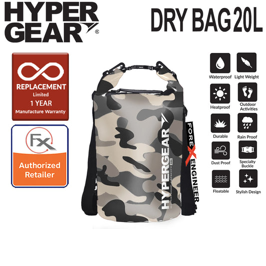 HyperGear 20L Dry Bag - IPX6 Waterproof Specification - Camouflage Grey Alpha