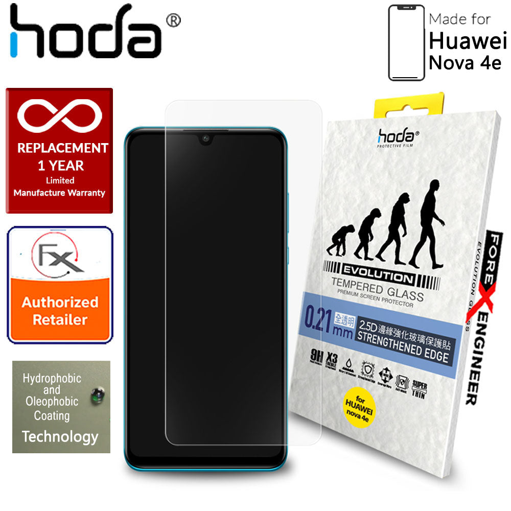 Hoda Evolution Tempered Glass for Huawei Nova 4e - 2.5D 0.21mm Edge-Enhanced Screen Protector - Clear