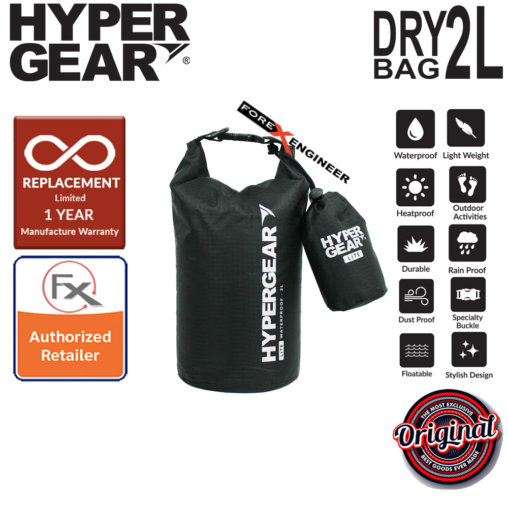 HyperGear Dry Bag Lite 2L - Waterproof IPX6 and Expandable to Full Size Dry Bag - Black