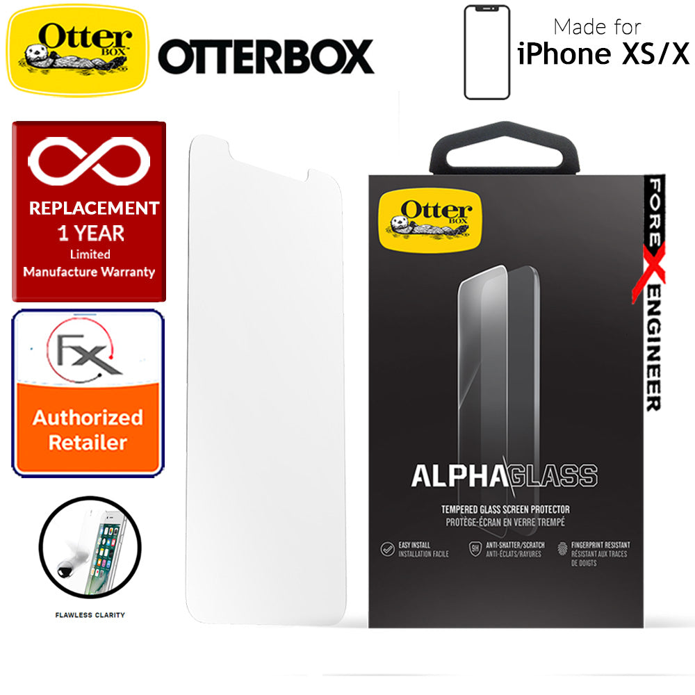 OtterBox Alpha Glass Screen Protector for iPhone Xs - X - Tempered Glass with Resists Scratches and Shattering - Clear