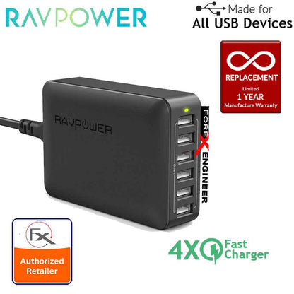 RavPower USB Quick Charge Wall Charger 6 Port 60W ( 5 USB Port + 1 QC3.0 ) - Black - Forexengineer-malaysia