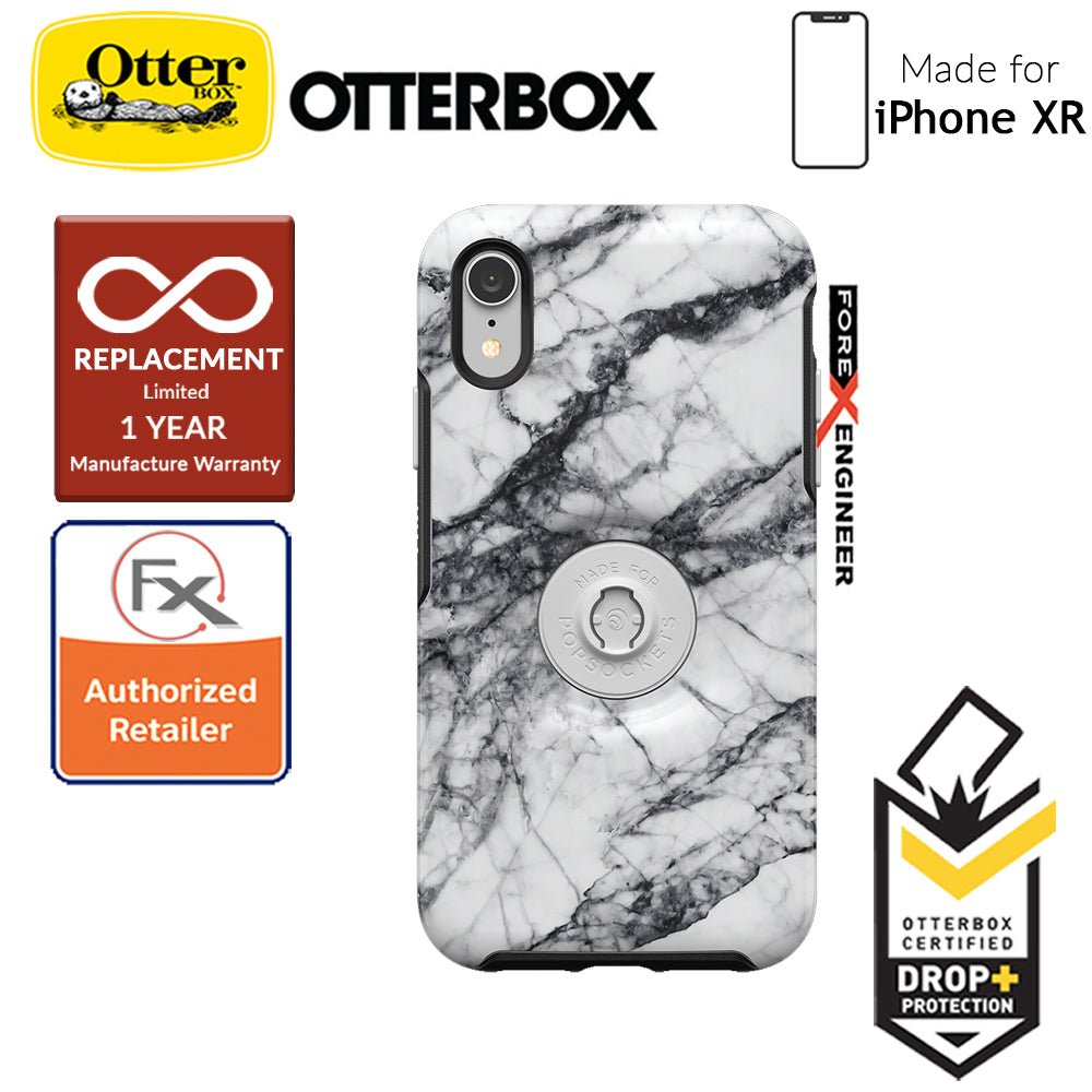 OTTER + POP Symmetry for iPhone XR - Slim Protective Case with PopSockets -  White Marble