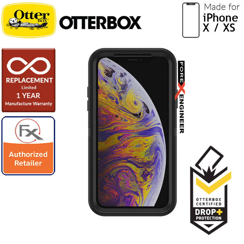 OTTER + POP Defender for iPhone X - Xs - Rugged Protective Case with PopSockets - Black