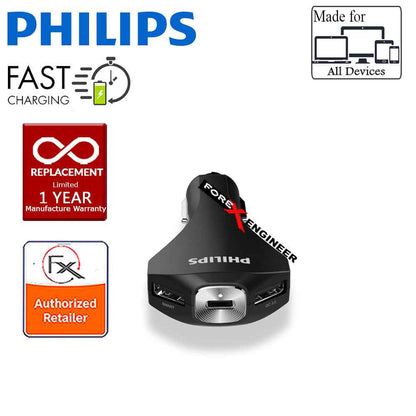 Philips Car Charger PHDLP2012 Quick Charge 3.0 Type C 33W Dual Port - Black - Forexengineer-malaysia