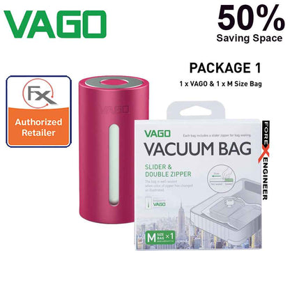 Vago Travel Portable Compressor Vacuum Bag ( FREE 1pcs Vago Vacuum Bag M size ) - Pink - Forexengineer-malaysia