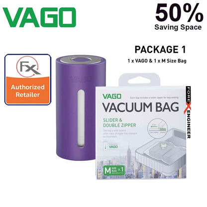 Vago Travel Portable Compressor Vacuum Bag ( FREE 1pcs Vago Vacuum Bag M size )  - Purple - Forexengineer-malaysia