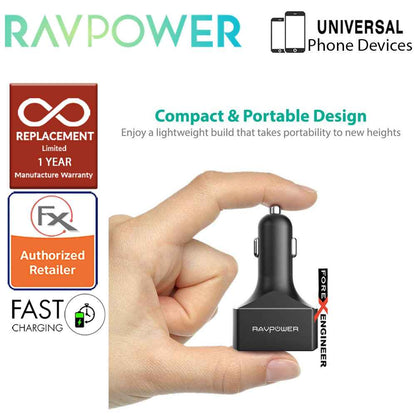 RavPower USB Car Charger 4 Port 54W (3 iSmart 2.0 USB port + 1 QC3.0 port ) - Black - Forexengineer-malaysia