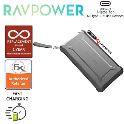 RAVPower RP-PB097 Waterproof Power Bank 20100mAh with 45WPD + QC3.0 and Built-in flashlight - Black - Forexengineer-malaysia
