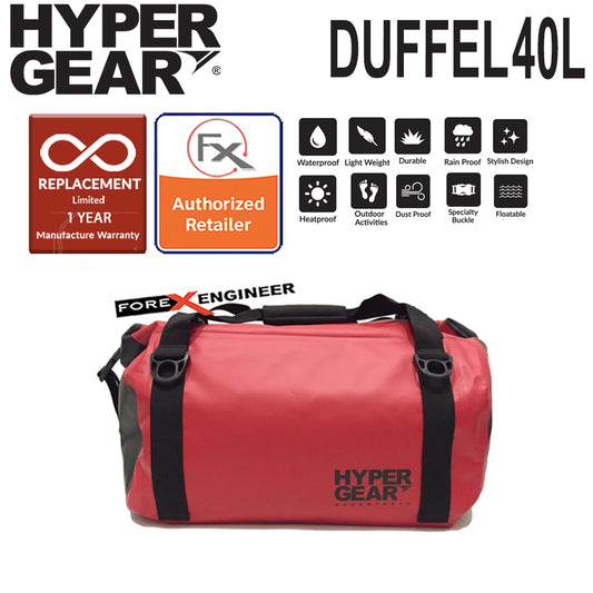 HyperGear Duffel Bag 40L  Travel Bag - 100% Waterproof, Lightweight and Heavy Duty - Red