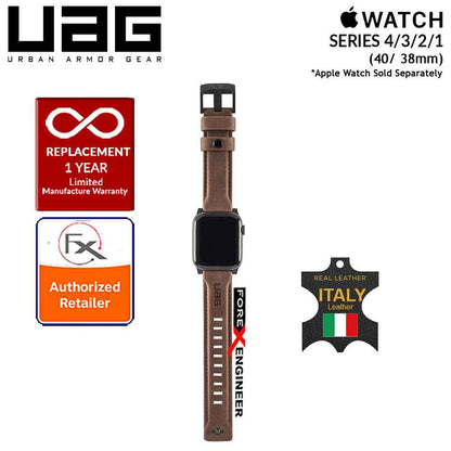 UAG Leather Strap for Apple Watch Series 7 - SE - 6 - 5 - 4 - 3 - 2 - 1 ( 41mm - 40mm - 38mm ) - Made with Italian Leather - Brown - Forexengineer-malaysia