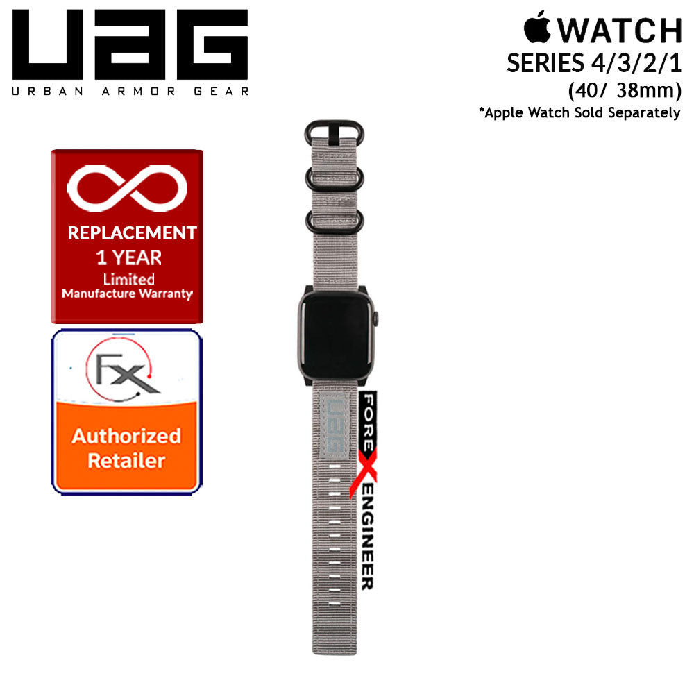 UAG Nato Strap for Apple WatchSeries 7 - SE - 6 - 5 - 4 - 3 - 2 - 1 ( 41mm - 40mm - 38mm ) - High Strength Nylon Weave - Grey