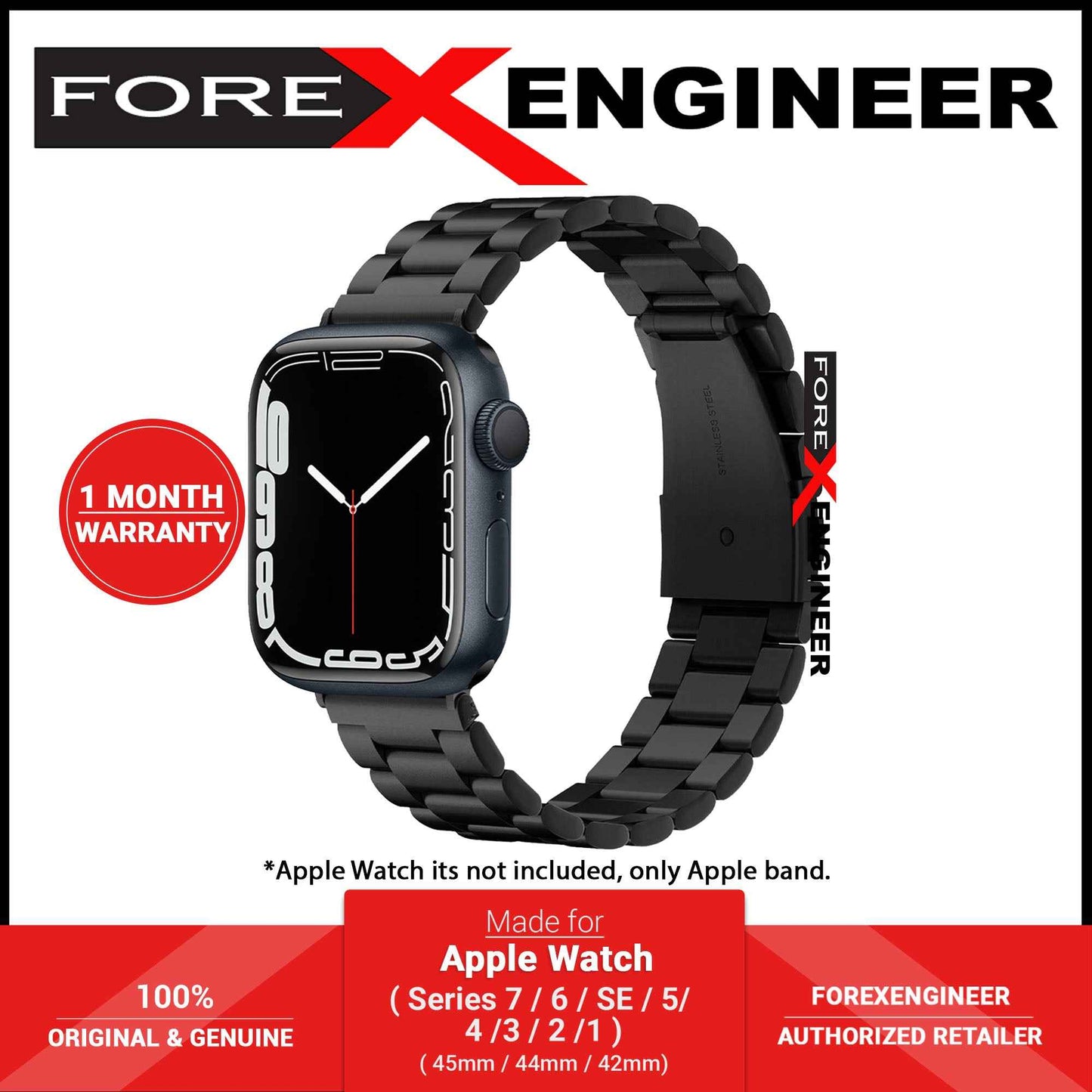 Spigen Modern Fit Watch Band for Apple Watch Series 7 - 6 - SE - 5 - 4 - 3 - 2 ( 45 - 44 - 42mm )- Black