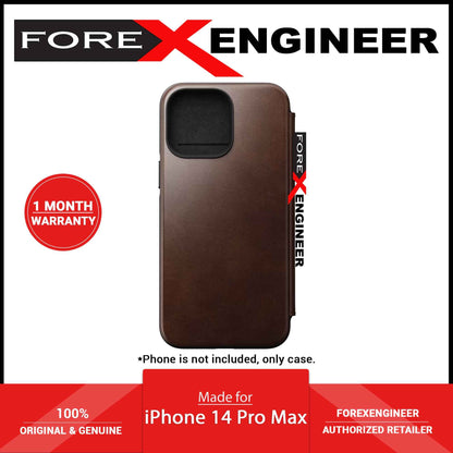 [ONLINE EXCLUSIVE] Nomad Modern Leather Folio Horween Case for iPhone 14 Pro Max - MagSafe Compatible - Rustic Brown (Barcode: 856500012339 )