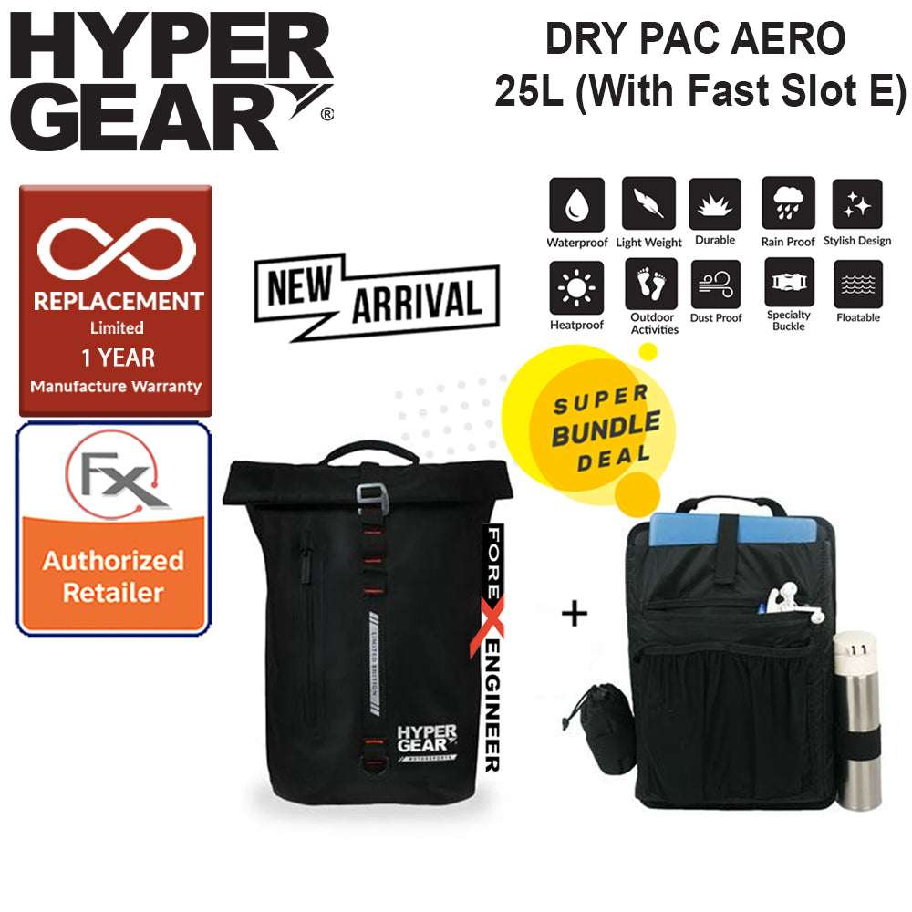 Hypergear Dry Pac  Aero 25L - Heavy-duty Design and IPX6 Waterproof Specification - Black ( Bundle With Fast Slot E) (302111+306051)